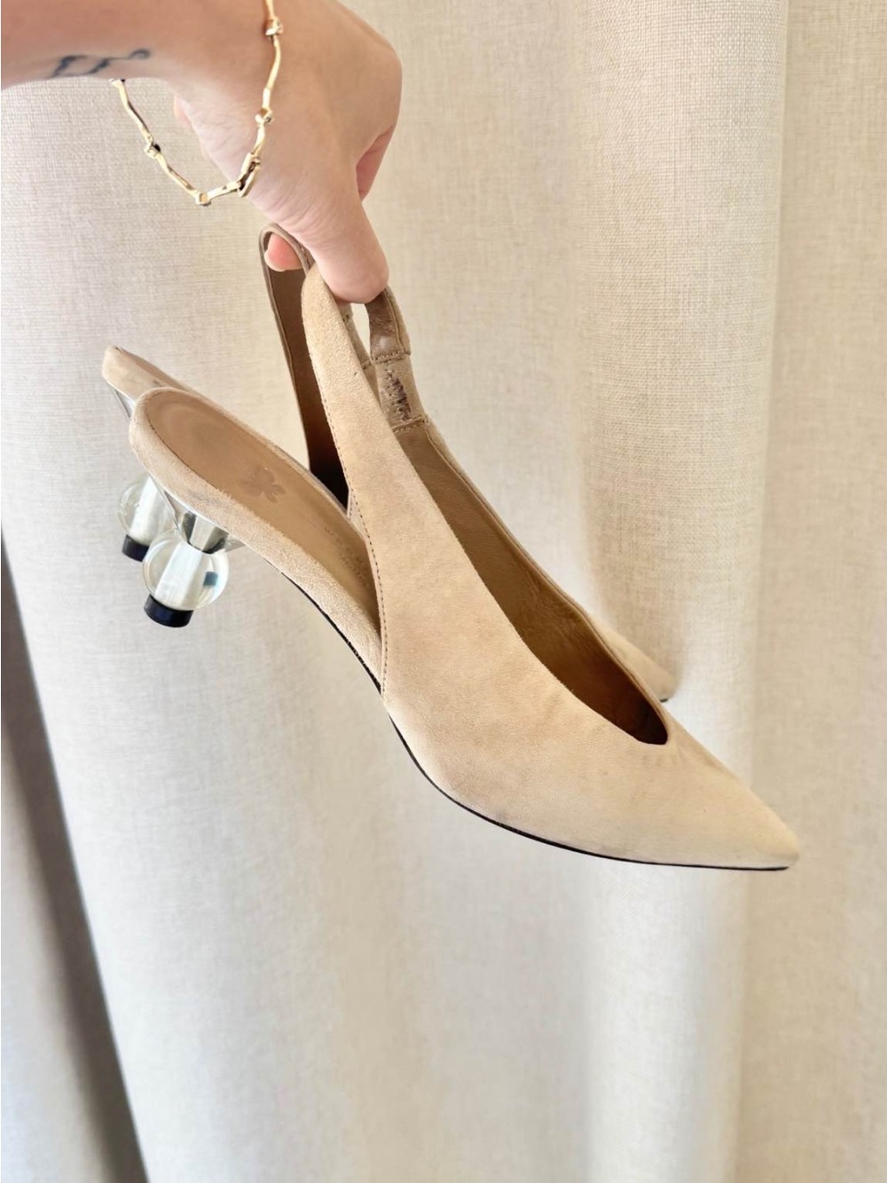 Weekend Max Mara Light Beige Suede Pointed-Toe Slingback Heels 7.5